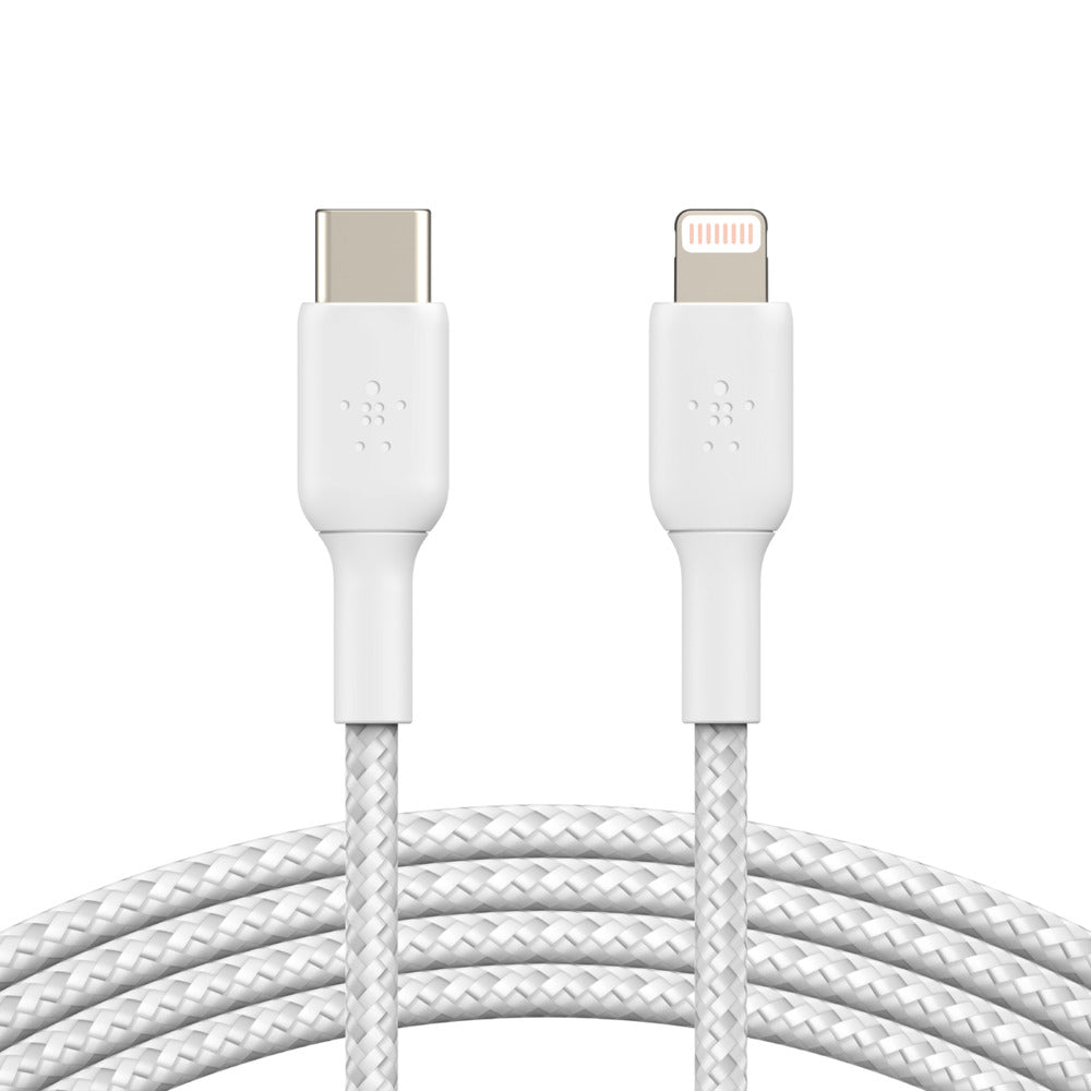 Belkin USB-C til Lightning-kabel med flettet strømpe 1 meter - Hvit