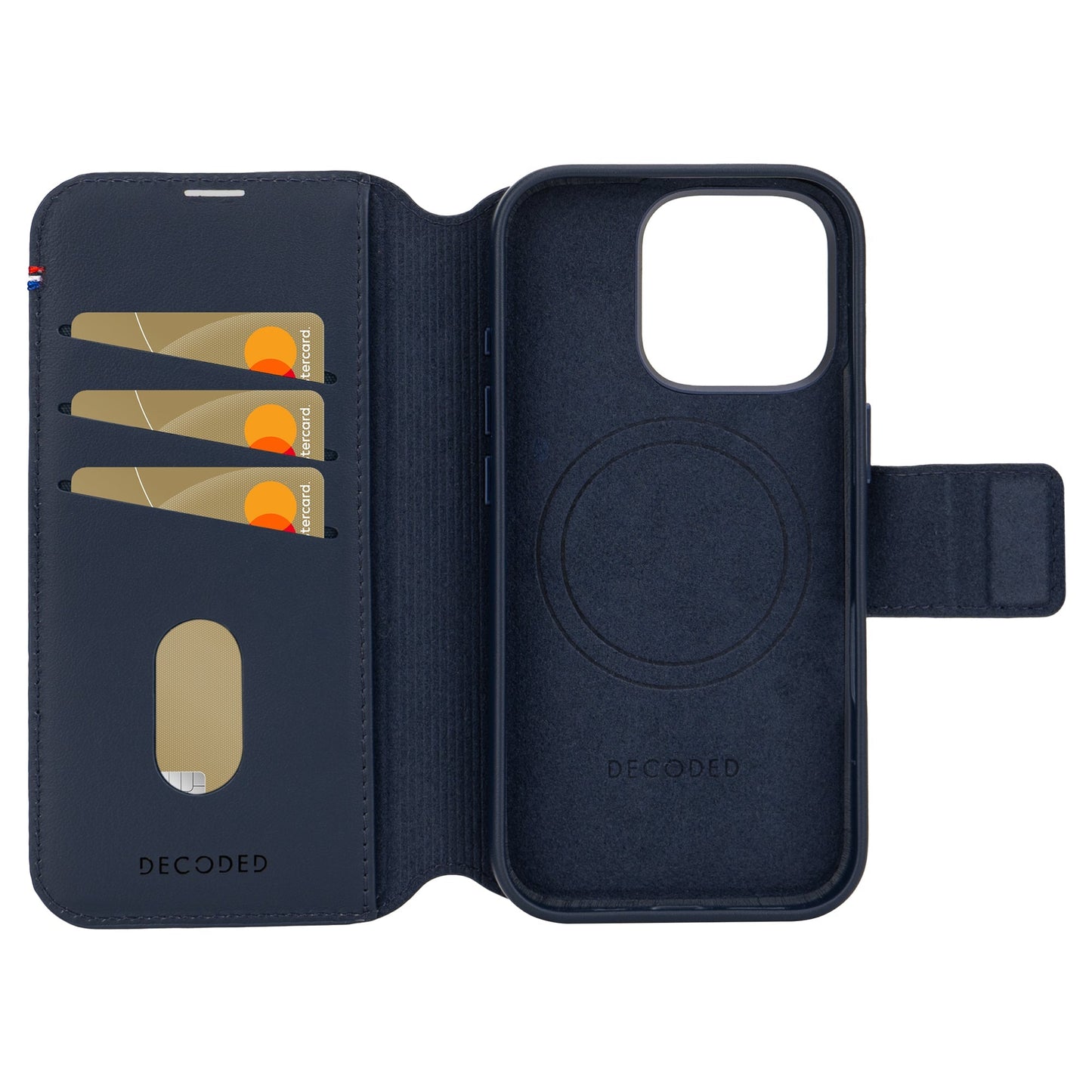 Decoded Lommebokdeksel i skinn med MagSafe til iPhone 16 Pro - Navy