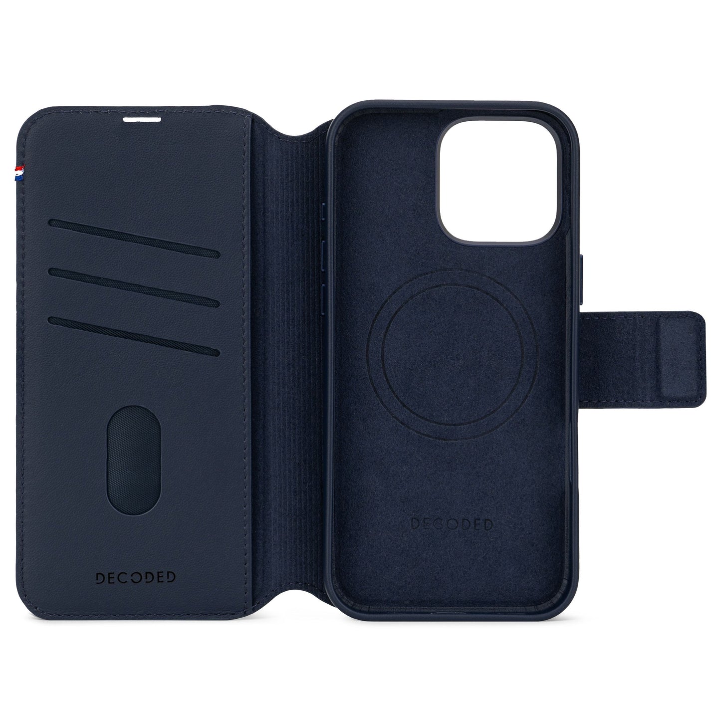 Decoded Lommebokdeksel i skinn med MagSafe til iPhone 16 Pro Max - Navy