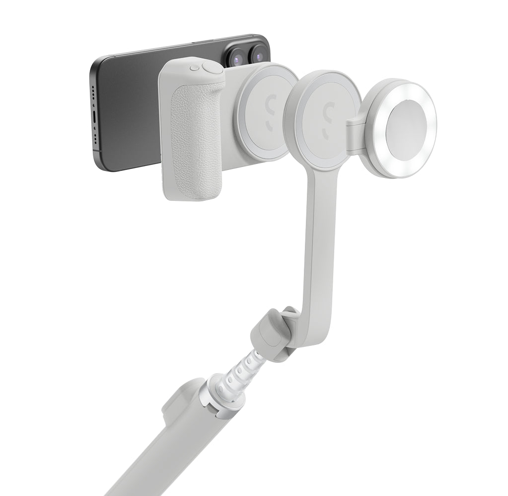 ShiftCam SnapTravel Kit Essential iPhone Selfiestang med kamerautløser og ringlys - Grå