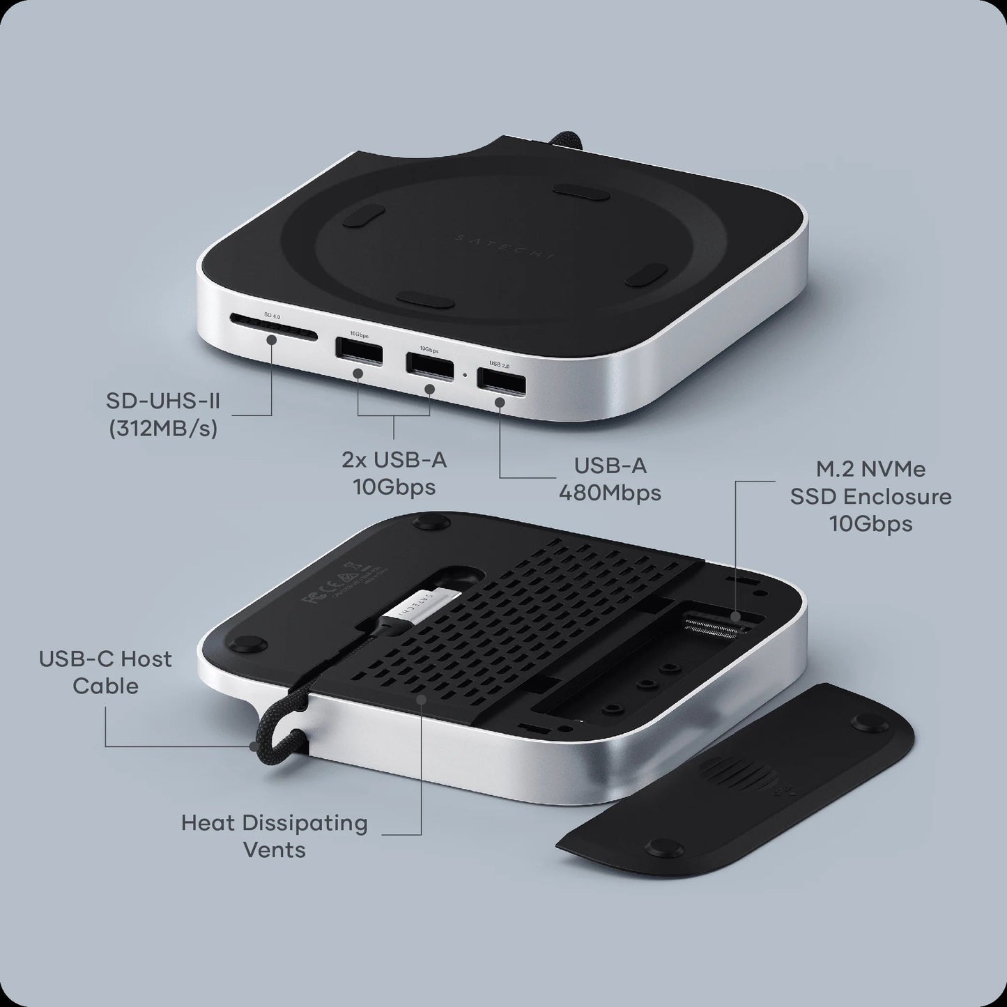 Satechi Mac mini M4 Stand Hub med SSD-kabinett